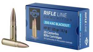 PPU PP300BH Standard Rifle Rifle 300 Blackout 125 gr Hollow Point Boat-Tail (HPBT) 20 Per Box/ 50 Cs PPU PP300BH Standard Rifle Rifle 300 Blackout 125 gr Hollow Point Boat-Tail (HPBT) 20 Per Box/ 50 Cs