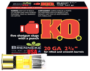 Brenneke SL202KO K.O. Hunting 20 Gauge 2.75" 3/4 oz Slug Shot 5 Per Box/ 50 Cs Brenneke SL202KO K.O. Hunting 20 Gauge 2.75" 3/4 oz Slug Shot 5 Per Box/ 50 Cs