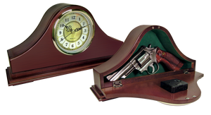 Peace Keeper MGC Mantle Gun ClockFront Panel Entry Mahogany Stain Wood Holds 1 Handgun 14.62" L x 7.37" H x 3.75" D Peace Keeper MGC Mantle Gun ClockFront Panel Entry Mahogany Stain Wood Holds 1 Handgun 14.62" L x 7.37" H x 3.75" D