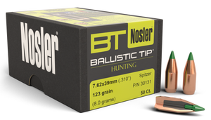 Nosler Ballistic Tip Hunting Bullets 7.62x39mm (310 Diameter) 123 Grain Spitzer Boat Tail Box of 50 Nosler Ballistic Tip Hunting Bullets 7.62x39mm (310 Diameter) 123 Grain Spitzer Boat Tail Box of 50