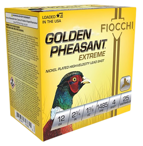 Fiocchi 12GPX4 Golden Pheasant Extrema 12 Gauge 2.75" 1 3/8 oz 4 Shot 25 Per Box/ 10 Cs Fiocchi 12GPX4 Golden Pheasant Extrema 12 Gauge 2.75" 1 3/8 oz 4 Shot 25 Per Box/ 10 Cs