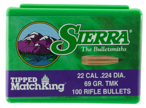 Sierra Tipped MatchKing (TMK) Bullets 22 Caliber (224 Diameter) 69 Grain Polymer Tip Boat Tail Sierra Tipped MatchKing (TMK) Bullets 22 Caliber (224 Diameter) 69 Grain Polymer Tip Boat Tail