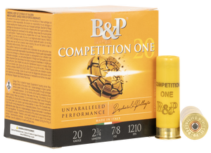B&P Competition One Shotshells- 20 ga 2-3/4 In 7/8 oz. #8 1210 fps 25/ct B&P Competition One Shotshells- 20 ga 2-3/4 In 7/8 oz. #8 1210 fps 25/ct