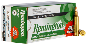 Remington Ammunition 23769 UMC Value Pack 22-250 Rem 45 gr Jacketed Hollow Point (JHP) 40 Per Box/ 10 Cs Remington Ammunition 23769 UMC Value Pack 22-250 Rem 45 gr Jacketed Hollow Point (JHP) 40 Per Box/ 10 Cs