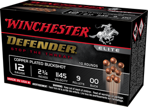 Winchester Defender Ammunition 12 Gauge 2-3/4" 00 Plated Buckshot 9 Pellets Box of 10 Winchester Defender Ammunition 12 Gauge 2-3/4" 00 Plated Buckshot 9 Pellets Box of 10