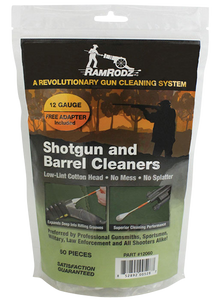 RamRodz 12060 Shotgun & Barrel Cleaning Swabs 12 Gauge Shotgun Firearm Cotton/Bamboo 3" Long 60 Per Bag Includes Two Shotgun Adapters RamRodz 12060 Shotgun & Barrel Cleaning Swabs 12 Gauge Shotgun Firearm Cotton/Bamboo 3" Long 60 Per Bag Includes Two Shotgun Adapters