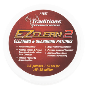 Traditions EZ Clean 2 Cleaning and Seasoning Black Powder Patches 45-58 Caliber 2.5" Jar of 50 Traditions EZ Clean 2 Cleaning and Seasoning Black Powder Patches 45-58 Caliber 2.5" Jar of 50