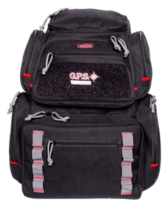 GPS Bags 1712BPB Pistolero Backpack Black with Gray Accents, 5 Handgun Storage Cases, Accessory Pockets, Visual ID Storage System, Waterproof Pullout Cover, Internal Frame & MOLLE Webbing System