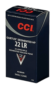 CCI 970 Quiet-22 Rimfire 22 LR 40 gr Segmented Hollow Point 50 Per Box/ 100 Cs CCI 970 Quiet-22 Rimfire 22 LR 40 gr Segmented Hollow Point 50 Per Box/ 100 Cs