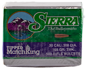 Sierra Tipped MatchKing (TMK) Bullets 30 Caliber (308 Diameter) 168 Grain Polymer Tip Boat Tail Sierra Tipped MatchKing (TMK) Bullets 30 Caliber (308 Diameter) 168 Grain Polymer Tip Boat Tail