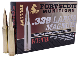 Fort Scott Munitions 338250SBV1 Tumble Upon Impact (TUI) Rifle 338 Lapua Mag 250 gr Solid Copper Spun (SCS) 20 Per Box/ 5 Cs Fort Scott Munitions 338250SBV1 Tumble Upon Impact (TUI) Rifle 338 Lapua Mag 250 gr Solid Copper Spun (SCS) 20 Per Box/ 5 Cs