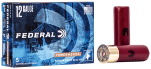 Federal Power-Shok Ammunition 12 Gauge 3" 1-1/4 oz Hollow Point Rifled Slug Box of 5 Federal Power-Shok Ammunition 12 Gauge 3" 1-1/4 oz Hollow Point Rifled Slug Box of 5