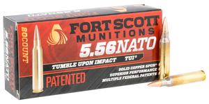 Fort Scott Munitions 556062SCV Tumble Upon Impact (TUI) Rifle 5.56x45mm NATO 62 gr Solid Copper Spun (SCS) 20rd Bx Fort Scott Munitions 556062SCV Tumble Upon Impact (TUI) Rifle 5.56x45mm NATO 62 gr Solid Copper Spun (SCS) 20rd Bx