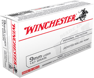 Winchester USA Ammunition 9mm Luger 147 Grain Jacketed Hollow Point Winchester USA Ammunition 9mm Luger 147 Grain Jacketed Hollow Point