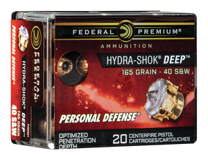 Federal Premium Personal Defense Ammunition 40 S&W 165 Grain Hydra-Shok Deep Jacketed Hollow Point 20RD Federal Premium Personal Defense Ammunition 40 S&W 165 Grain Hydra-Shok Deep Jacketed Hollow Point 20RD