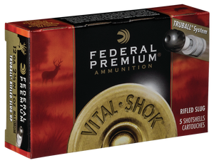 Federal Premium Vital-Shok Ammunition 12 Gauge 2-3/4" 1 oz Deep Penetrator TruBall Hollow Point Rifled Slug Box of 5 Federal Premium Vital-Shok Ammunition 12 Gauge 2-3/4" 1 oz Deep Penetrator TruBall Hollow Point Rifled Slug Box of 5