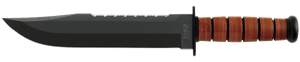 Ka-Bar 2217 Big Brother9.38" Fixed Clip Point Part Serrated Black 1095 Cro-Van Blade Brown Leather Handle Ka-Bar 2217 Big Brother9.38" Fixed Clip Point Part Serrated Black 1095 Cro-Van Blade Brown Leather Handle