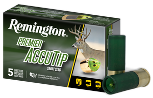 Remington Premier Ammunition 12 Gauge 3" 385 Grain AccuTip Bonded Sabot Slug with Power Port Tip Box of 5 Remington Premier Ammunition 12 Gauge 3" 385 Grain AccuTip Bonded Sabot Slug with Power Port Tip Box of 5