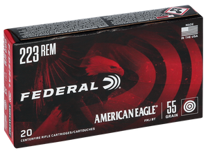 Federal AE223 American Eagle Target 223 Rem 55 gr Full Metal Jacket Boat-Tail (FMJBT) 20rd Bx Federal AE223 American Eagle Target 223 Rem 55 gr Full Metal Jacket Boat-Tail (FMJBT) 20rd Bx