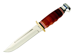 Ka-Bar 1235 Marine Hunter5.88" Fixed Clip Point Plain 4116 Stainless Steel Blade Stacked Leather w/Finger Grooves Includes Sheath Ka-Bar 1235 Marine Hunter5.88" Fixed Clip Point Plain 4116 Stainless Steel Blade Stacked Leather w/Finger Grooves Includes Sheath