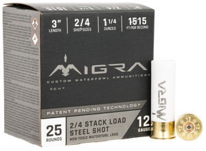 Migra Ammunitions M12S24 Combinational Hunting 12 Gauge 3" 1 1/4 oz 2/4 Shot 25 Per Box/ 10 Cs Migra Ammunitions M12S24 Combinational Hunting 12 Gauge 3" 1 1/4 oz 2/4 Shot 25 Per Box/ 10 Cs