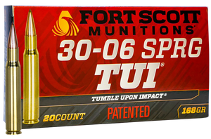 Fort Scott Munitions 3006168SCV Tumble Upon Impact (TUI) Rifle 30-06 Springfield 168 gr Solid Copper Spun (SCS) 20 Per Box/ 10 Cs Fort Scott Munitions 3006168SCV Tumble Upon Impact (TUI) Rifle 30-06 Springfield 168 gr Solid Copper Spun (SCS) 20 Per Box/ 10 Cs