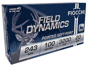 Fiocchi Field Dynamics Ammunition 243 Winchester 100 Grain Pointed Soft Point 20RD Fiocchi Field Dynamics Ammunition 243 Winchester 100 Grain Pointed Soft Point 20RD
