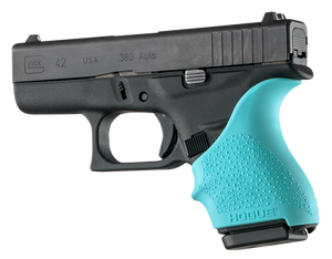 Hogue 18204 HandAll Beavertail Grip Sleeve Textured Aqua Blue Rubber for Glock 42, 43 Hogue 18204 HandAll Beavertail Grip Sleeve Textured Aqua Blue Rubber for Glock 42, 43