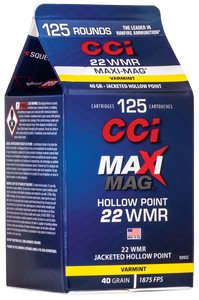 CCI Maxi-Mag Ammunition 22 Winchester Magnum Rimfire (WMR) 40 Grain Jacketed Hollow Point CCI Maxi-Mag Ammunition 22 Winchester Magnum Rimfire (WMR) 40 Grain Jacketed Hollow Point