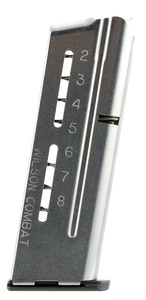 Wilson Combat Elite Tactical Magazine ETM with Low Profile Steel Base Pad 1911 Officer 9mm Luger 8-Round Stainless Steel Wilson Combat Elite Tactical Magazine ETM with Low Profile Steel Base Pad 1911 Officer 9mm Luger 8-Round Stainless Steel