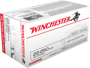 Winchester USA Ammunition 22-250 Remington 45 Grain Jacketed Hollow Point Winchester USA Ammunition 22-250 Remington 45 Grain Jacketed Hollow Point
