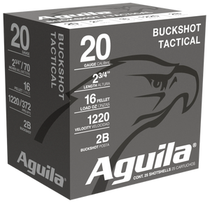 Aguila 1C2002BA Buckshot High Velocity 20 Gauge 2.75" 1 oz 2 Buck Shot 25 Per Box/ 10 Cs Aguila 1C2002BA Buckshot High Velocity 20 Gauge 2.75" 1 oz 2 Buck Shot 25 Per Box/ 10 Cs