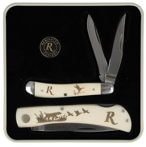 Remington Accessories 15686 Duck Tin Collector Gift Set 2.75" Peanut/3.5" Lockback V-Flat Stainless Steel Blade White Bone Includes Remington Accessories 15686 Duck Tin Collector Gift Set 2.75" Peanut/3.5" Lockback V-Flat Stainless Steel Blade White Bone Includes