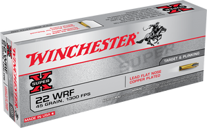 Winchester Ammo 22WRF Super-X22 WRF 45 gr Lead Flat Nose Copper Plated 50 Bx/50 Cs Winchester Ammo 22WRF Super-X22 WRF 45 gr Lead Flat Nose Copper Plated 50 Bx/50 Cs