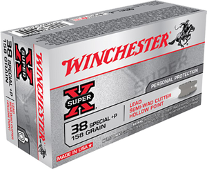 Winchester Super-X Ammunition 38 Special +P 158 Grain Lead Hollow Point Semi-Wadcutter Box of 50 Winchester Super-X Ammunition 38 Special +P 158 Grain Lead Hollow Point Semi-Wadcutter Box of 50