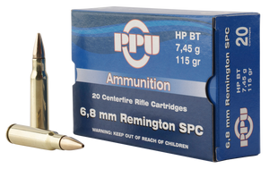 PPU PP68H Standard Rifle Rifle 6.8mm Rem SPC 115 gr Hollow Point Boat-Tail (HPBT) 20 Per Box/ 50 Cs PPU PP68H Standard Rifle Rifle 6.8mm Rem SPC 115 gr Hollow Point Boat-Tail (HPBT) 20 Per Box/ 50 Cs