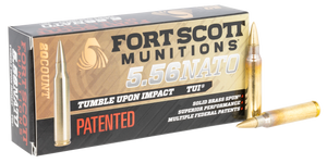 Fort Scott Munitions 556062SBV1 Tumble Upon Impact (TUI) Rifle 5.56x45mm NATO 62 gr Solid Brass Spun (SBS) 20rd Bx Fort Scott Munitions 556062SBV1 Tumble Upon Impact (TUI) Rifle 5.56x45mm NATO 62 gr Solid Brass Spun (SBS) 20rd Bx