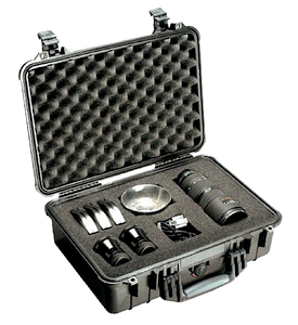 Pelican 1500 Protector Case made of Polypropylene with Black Finish, Foam Padding, Over-Molded Handle, Stainless Steel Hardware & Double Throw Latches 16.75" L x 11.18" W x 6.12" D Interior Dimensions Pelican 1500 Protector Case made of Polypropylene with Black Finish, Foam Padding, Over-Molded Handle, Stainless Steel Hardware & Double Throw Latches 16.75" L x 11.18" W x 6.12" D Interior Dimensions