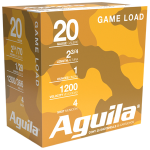 Aguila 1CHB2004 Birdshot High Velocity 20 Gauge 2.75" 1 oz 4 Shot 25 Per Box/ 10 Cs Aguila 1CHB2004 Birdshot High Velocity 20 Gauge 2.75" 1 oz 4 Shot 25 Per Box/ 10 Cs