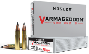 Nosler Varmageddon Ammunition 300 AAC Blackout 110 Grain Polymer Tip Flat Base 20RD