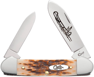 Case 00263 Canoe2.60"/1.97" Folding Spear/Pen Plain Mirror Polished Chrome Vanadium Steel Blade/Peach Seed Jigged Amber Bone Handle Case 00263 Canoe2.60"/1.97" Folding Spear/Pen Plain Mirror Polished Chrome Vanadium Steel Blade/Peach Seed Jigged Amber Bone Handle