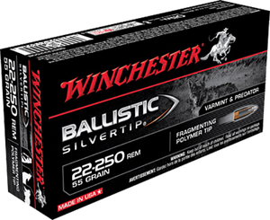 Winchester Ballistic Silvertip Varmint Ammunition 22-250 Remington 55 Grain Fragmenting Polymer Tip Winchester Ballistic Silvertip Varmint Ammunition 22-250 Remington 55 Grain Fragmenting Polymer Tip