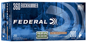 Federal Premium Power-Shok Ammunition 360 Buckhammer 200 Grain Jacketed Soft Point 20RD Federal Premium Power-Shok Ammunition 360 Buckhammer 200 Grain Jacketed Soft Point 20RD