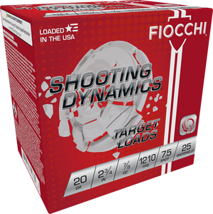 Fiocchi 20SD75 Shooting Dynamics Target 20 ga 2.75" 7/8 oz 7.5 Shot 25 Bx/ 10 Cs Fiocchi 20SD75 Shooting Dynamics Target 20 ga 2.75" 7/8 oz 7.5 Shot 25 Bx/ 10 Cs