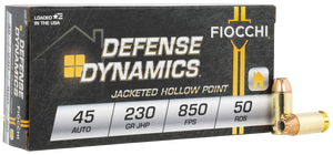 Fiocchi Defense Dynamics Ammunition 45 ACP 230 Grain Jacketed Hollow Point Box of 50 Fiocchi Defense Dynamics Ammunition 45 ACP 230 Grain Jacketed Hollow Point Box of 50