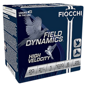 Fiocchi 20HV8 Field Dynamics High Velocity 20 Gauge 2.75" 1 oz 8 Shot 25 Per Box/10 Cs Fiocchi 20HV8 Field Dynamics High Velocity 20 Gauge 2.75" 1 oz 8 Shot 25 Per Box/10 Cs