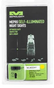 Meprolight USA 402243121 Hyper-BrightBlack | Green Tritium with Yellow Phosphorescent Outline Front Sight Green Tritium with Black Outline Rear Sight Set Meprolight USA 402243121 Hyper-BrightBlack | Green Tritium with Yellow Phosphorescent Outline Front Sight Green Tritium with Black Outline Rear Sight Set
