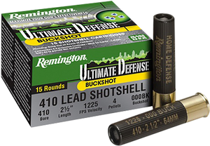 Remington HD Ultimate Defense Ammunition 410 Bore 2-1/2" 000 Buckshot 4 Pellets Box of 15 Remington HD Ultimate Defense Ammunition 410 Bore 2-1/2" 000 Buckshot 4 Pellets Box of 15