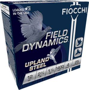 Fiocchi 12HVST4 Field Dynamics Upland Steel 12 Gauge 2.75" 1 1/8 oz 4 Shot 25 Per Box/ 10 Cs Fiocchi 12HVST4 Field Dynamics Upland Steel 12 Gauge 2.75" 1 1/8 oz 4 Shot 25 Per Box/ 10 Cs