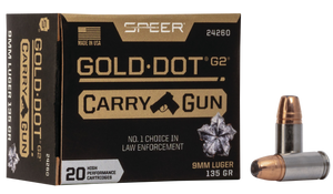 Speer Gold Dot Carbine Ammunition 9mm Luger 135 Grain G2 Jacketed Hollow Point Box of 50 Speer Gold Dot Carbine Ammunition 9mm Luger 135 Grain G2 Jacketed Hollow Point Box of 50